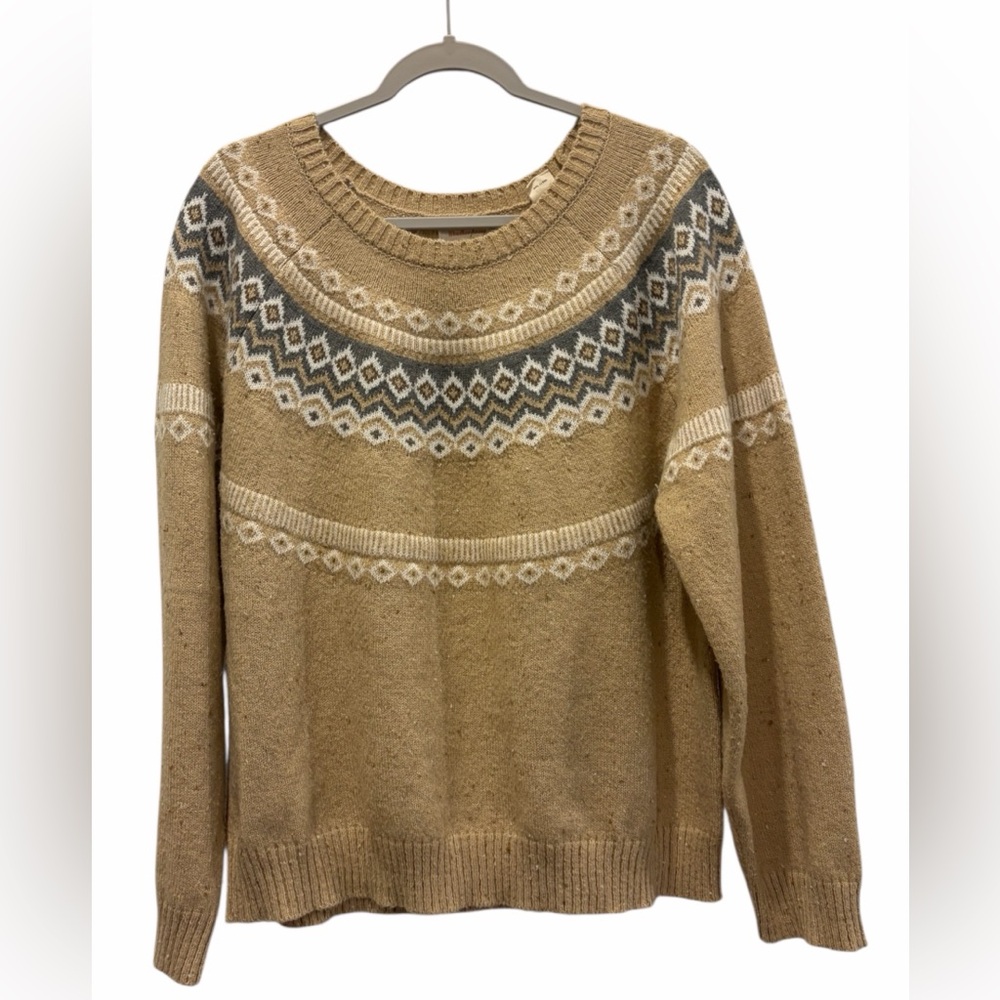 Weatherproof Fair Isle Style Nordic Cabincore Tan Cozy Knit Sweater Size XXL
